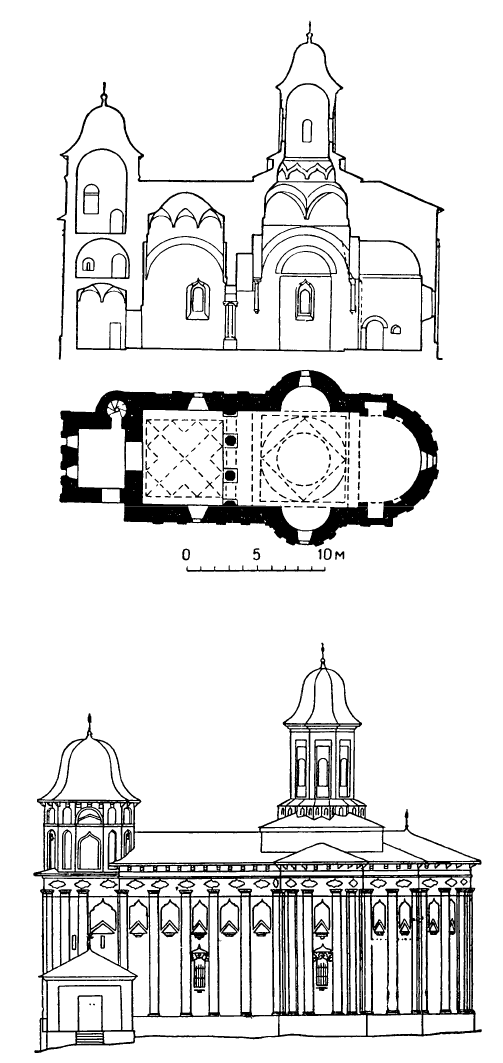 Архитектура Валахии и Молдавии: Яссы. Церковь Феодоры, 1761 г. План, разрез и фасад